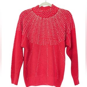 Vintage 90’s silk wool & rabbit hair Pearl sweater red fall trend‎
